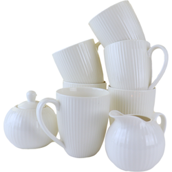 OTIX Serviesset 8-delig - Koffiekopjes - met Oor - Melk en Suiker Set - Wit - Porselein - LUNA