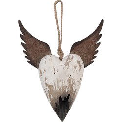 Clayre & Eef Decoratie Hanger Hart Wit Bruin Hout