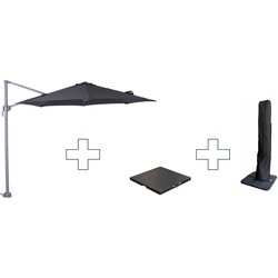 Zweefparasol Hawaii S - met voet en hoes - Zwart - 300 cm