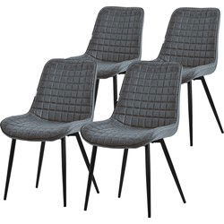 Eetkamerstoel set van 4 antraciet met kunstlederen bekleding en stalen poten Keukenstoel met rugleuning ML design