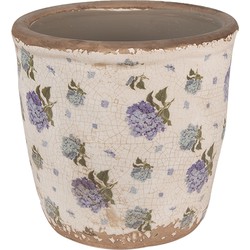 Clayre & Eef Bloempot  Ø 14x13 cm Beige Blauw Keramiek Bloemen Bloempot Binnen