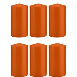 6x Kaarsen oranje 8 x 15 cm 69 branduren sfeerkaarsen - Stompkaarsen
