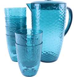 OTIX Kunststof Drinkglazen - Limonadekan - 7-delig - Herbruikbaar - Waterglas - Waterkan - Limonadeglazen - Blauw - HARBOR