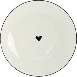 Clayre & Eef Ontbijtbord  Ø 20 cm Wit Zwart Porselein Rond Harten Bord