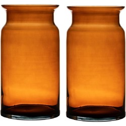 Set van 2x stuks oranje/transparante melkbus vaas/vazen van glas 29 cm - Vazen