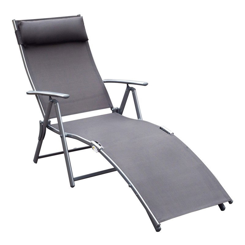 4goodz Comfortabele Zonnebed 7-standen - Textileen ligstoel - Grijs - 