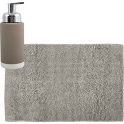 MSV badkamer droogloop mat/tapijt - 40 x 60 cm - met zelfde kleur zeeppompje 275 ml - beige - Badmatjes