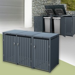 3-bins afvalbak tot 240L 200x80x116,3 cm gemaakt van staal in antraciet ML design