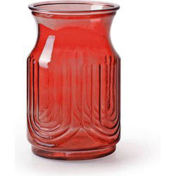Bloemenvaas - rood/transparant glas - H20 x D12.5 cm - Vazen