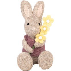 Clayre & Eef Decoratie Beeld Konijn 10x10x19 cm Beige Textiel op Kunststof