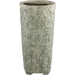 PTMD Serino Grey ceramic pot leaves pattern round high