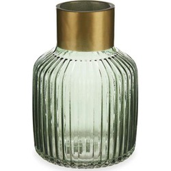 Bloemenvaas - luxe decoratie glas - groen transparant/goud - 14 x 22 cm - Vazen