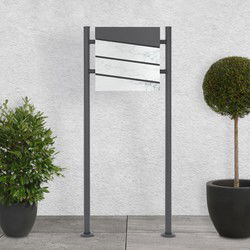 Staande brievenbus met krantenvak 37x36,5x11 cm antraciet/wit marmerlook gemaakt van staal ML design, modern diagonaal ontwerp, stahoogte 120cm antraciet dubbele bodem