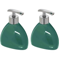 2x Stuks Zeeppompjes/zeepdispensers van keramiek - smaragd groen - 300 ml - Zeeppompjes