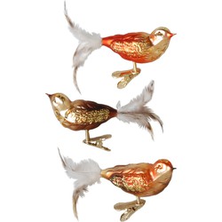 3x stuks luxe glazen decoratie vogels op clip natuur bruin tinten 11 cm - Kersthangers