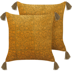 RHEUM  - Sierkussen set van 2 - Mosterdgeel - 45 x 45 cm - Fluweel