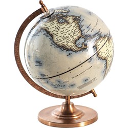 Clayre & Eef Wereldbol  22x30 cm Blauw Hout Metaal Globe