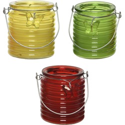 Citronella kaars - 3x - in windlicht - geel/groen en rood - 20 branduren - citrusgeur - geurkaarsen