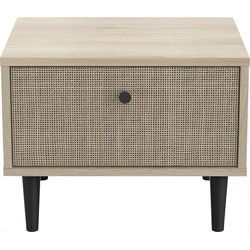Nachtkastje 1 Lade Eiken Decor - Rotan en Mat Zwart Print L44,6 cm - Saïgon