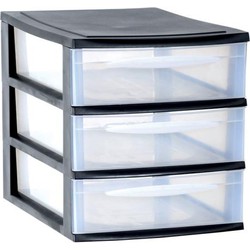 Ladenkast/bureau organizer zwart stapelbaar A4 met 3x lades L26 x B36 x H28 cm - Ladeblok