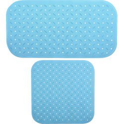 MSV Douche/bad anti-slip matten set badkamer - rubber - 2x stuks - lichtblauw - 2 formaten - Badmatjes