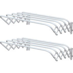MSV Uitschuifbaar wasgoedrekje/droogrek - 2x - 5m waslijn - Ophangbaar aan muur - wit - 100 cm - Hangdroogrek