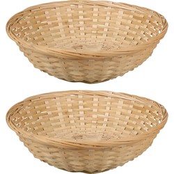Broodmand rond - 2x - bamboe hout - D22 cm - mandje rotan/riet - broodmand