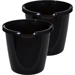 Emmer - 2x stuks - 10 liter - Kunststof - Zwart - 29 x 29 x 27 cm - Emmers