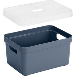 2x stuks opbergboxen/opbergmanden blauw van 5 liter kunststof met transparante deksel - Opbergbox