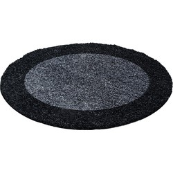 Tapijtenloods Basic Rond Shaggy Kader vloerkleed Antraciet / Grijs Hoogpolig- 120 CM ROND