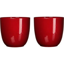 Mica Decorations Plantenpot - 2x - rood glans - keramiek - 12 x 11 cm - Plantenpotten