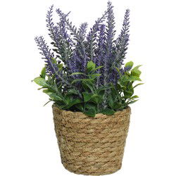 Everlands Lavendel kunstplant in plantenmand - paars - 12 x 26 cm - Kunstplanten