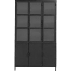 Vitrinekast Metaal Zwart - 130x40x220cm - Kast Roan