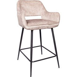 PTMD Fal LOW Velvet Khaki Bar Stool Black Metal Leg KD