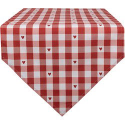 Clayre & Eef Tafelloper 50x160 cm Rood Wit Katoen Harten Ruiten