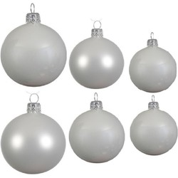 Glazen kerstballen pakket winter wit glans/mat 16x stuks diverse maten - Kerstbal