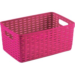 Plasticforte Opbergmand - Kastmand - rotan kunststof - fuchsia roze - 12 Liter - 30 x 37 x 13 cm - Opbergmanden
