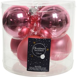 12x stuks glazen kerstballen lippenstift roze 8 cm mat/glans - Kerstbal
