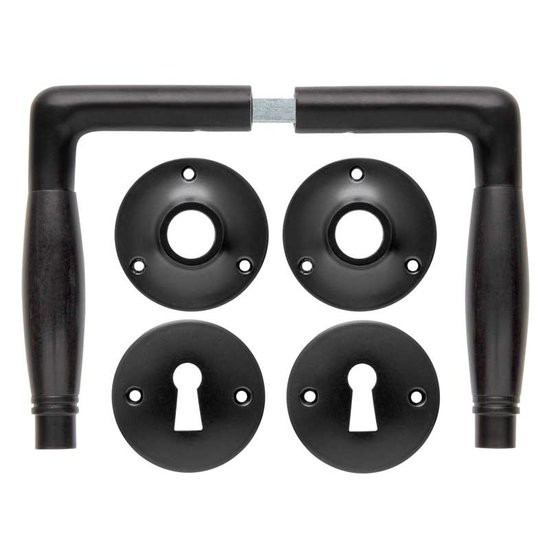 Deurklink set - Deco mat zwart met ronde sleutelrozetten - 