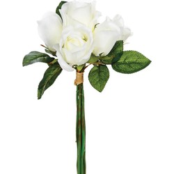 Atmosphera kunstbloemen boeket 7 witte rozen 30 cm - Kunstbloemen