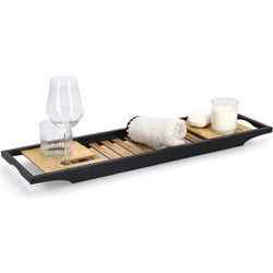 Zeller Badkuipplank/badrek - zwart - bamboe hout - 70x20x3,5 cm - Badplanken