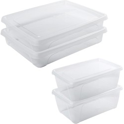 4x Voedsel plastic bewaarbakjes hoog/diep 1 en laag 1,5 liter transparant - Vershoudbakjes