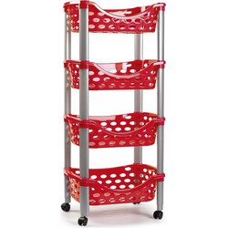 Plasticforte Trolley wieltjes - 4-laags - rood - kunststof - 40x88cm - Opberg trolley