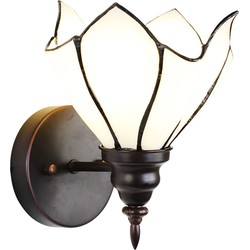 LumiLamp Wandlamp Tiffany  23x17x19 cm  Wit Bruin Glas Metaal Muurlamp