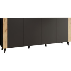 Meubella Dressoir Formentera - Mat zwart - 200 cm