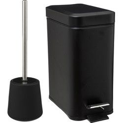 5Five Badkamer/toilet accessoires - WC-borstel/pedaalemmer 5L- zwart - Toiletaccessoireset