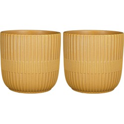 2x Stuks Plantenpot/bloempot keramiek mat okergeel stripes patroon - D19/H18 cm - Plantenpotten