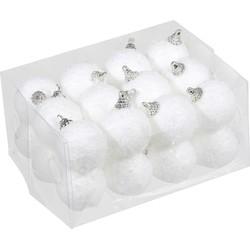 24x Kleine kunststof kerstballen met sneeuw effect wit 4 cm - Kerstbal