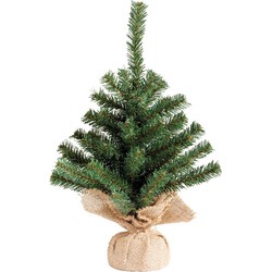 Everlands Mini kerstboom/kunstboom - groen - 45 cm - in jute zak - Kunstkerstboom