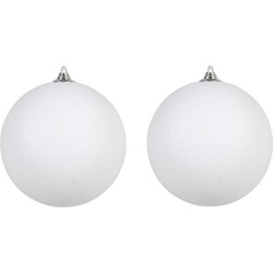 2x Witte grote kerstballen met glitter kunststof 18 cm - Kerstbal